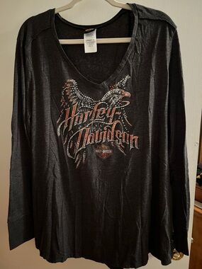 Harley-Davidson Black Long-Sleeve V-Neck Shirt with Eagle Graphic